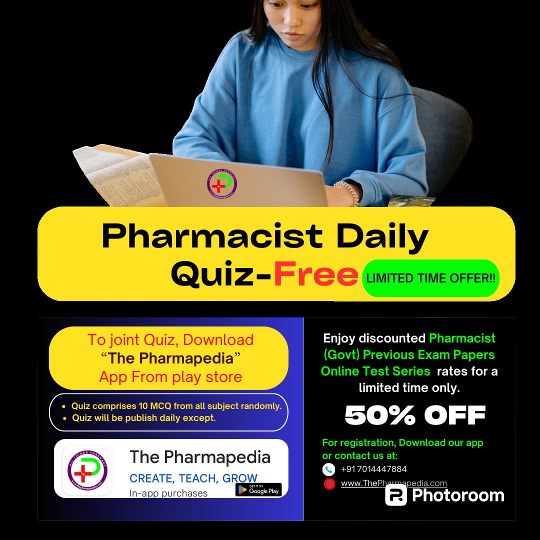 TPharmapedia's tweet photo. #Pharmacist #Quiz #pharmacist #pharmacytech #pharmacystudent #pharmacyexam #MCQ #quiz #pharmacylife #Pharmapedia
 #ThePharmapedia https://t.co/Ql3bHdHddq