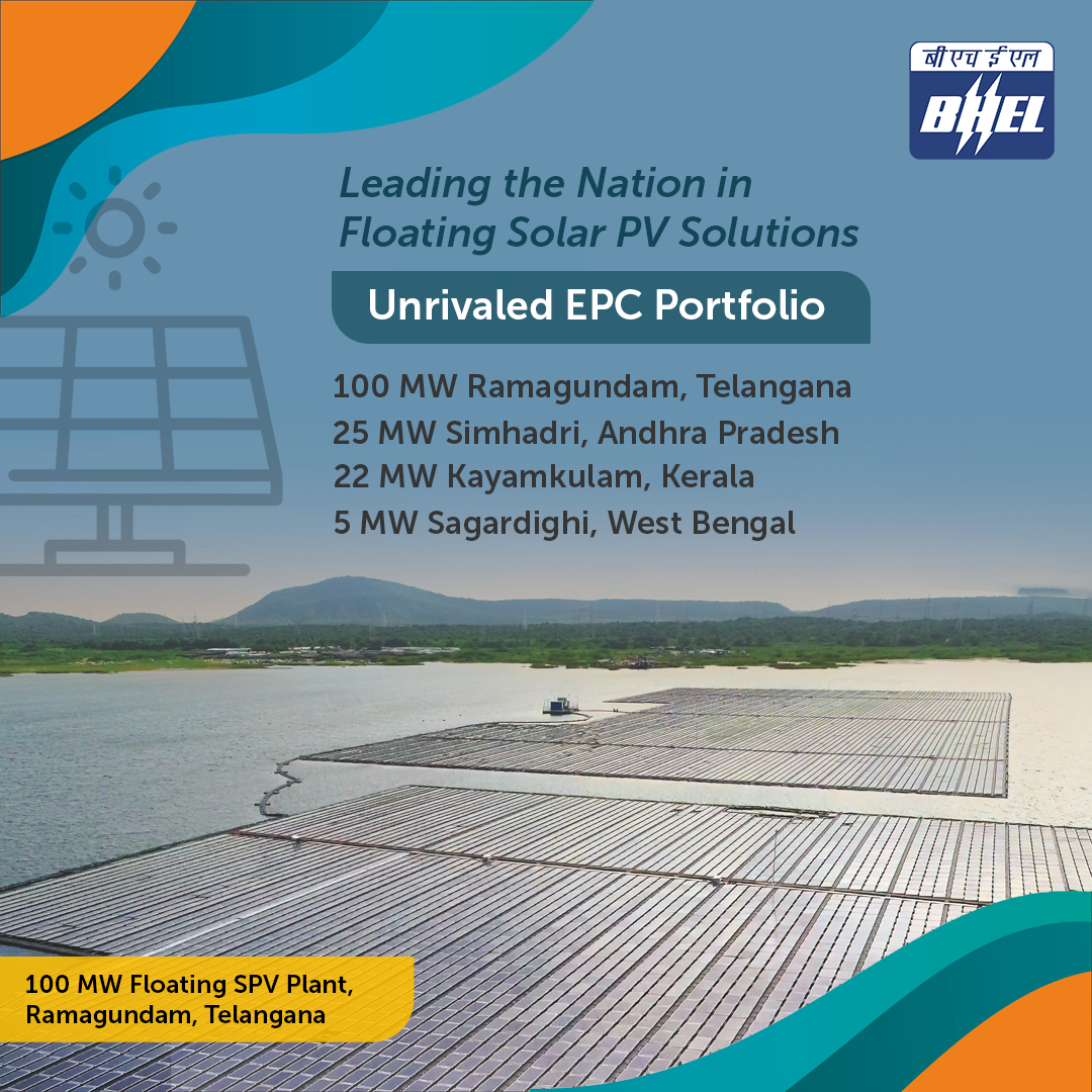 #BHEL has positioned itself as the foremost EPC solution provider in the domestic floating #solar PV segment. With a robust portfolio exceeding 150 MW, BHEL has demonstrated its technical prowess to deliver floating solar PV solutions across diverse water bodies. #ViksitBharat