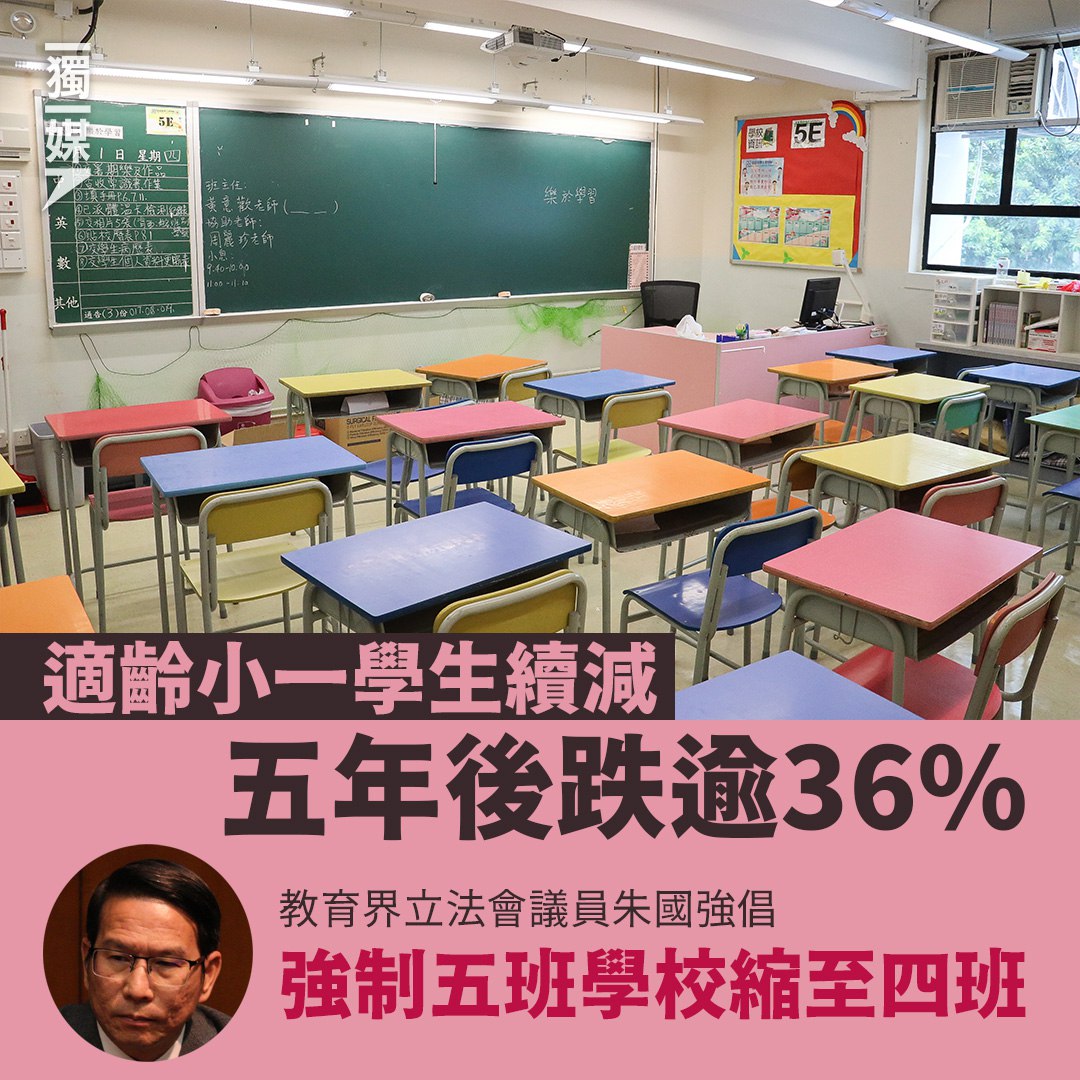 適齡小一學生續減五年後跌逾36% 朱國強倡強制五班學校縮至四班 bit.ly/3Q2h5t3