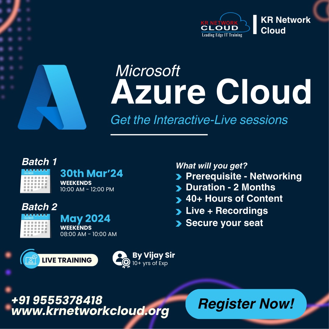Excited to join KR Network Cloud's IT Training Program! 40+ hours of hands-on practice, live recordings, and job assistance all for a great price. Don't wait, sign up now!

Enquire Here :
Call: +91 9555378418
Visit our website: krnetworkcloud.org/course/azure-c…

#ITtraining #cloudcomputing