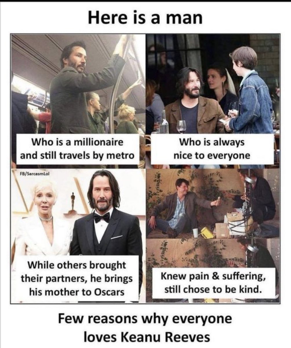 These are just some reasons why Keanu Reeves is the nicest man in Hollywood the man is a Legend and is so down to earth like and retweet if you agree #KeanuReeves