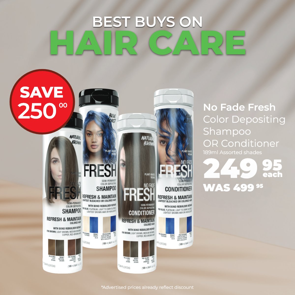 Keep your hair colour fresh and fabulous with colour depositing shampoo & conditioner. Get yours now: bit.ly/3W41q03 Offer valid until 12 May 2024. #HairCare #NoFadeFresh #HairColour #DisChem