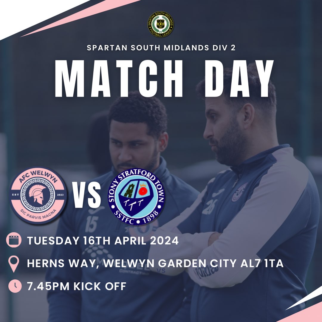 MATCH DAY 💪 🆚 Stony Stratford Town FC ⏰ 7:45pm kick off 🏟️ Herns Way, Welwyn Garden City, AL7 1TA 🍺 Bar is open 🍔 Burger Bar is open 🎥 Live on YouTube 🎟️ afc-welwyn-ltd.sumupstore.com/product/16th-a… What better way to spend your Tuesday night than coming to show the Romans your support!