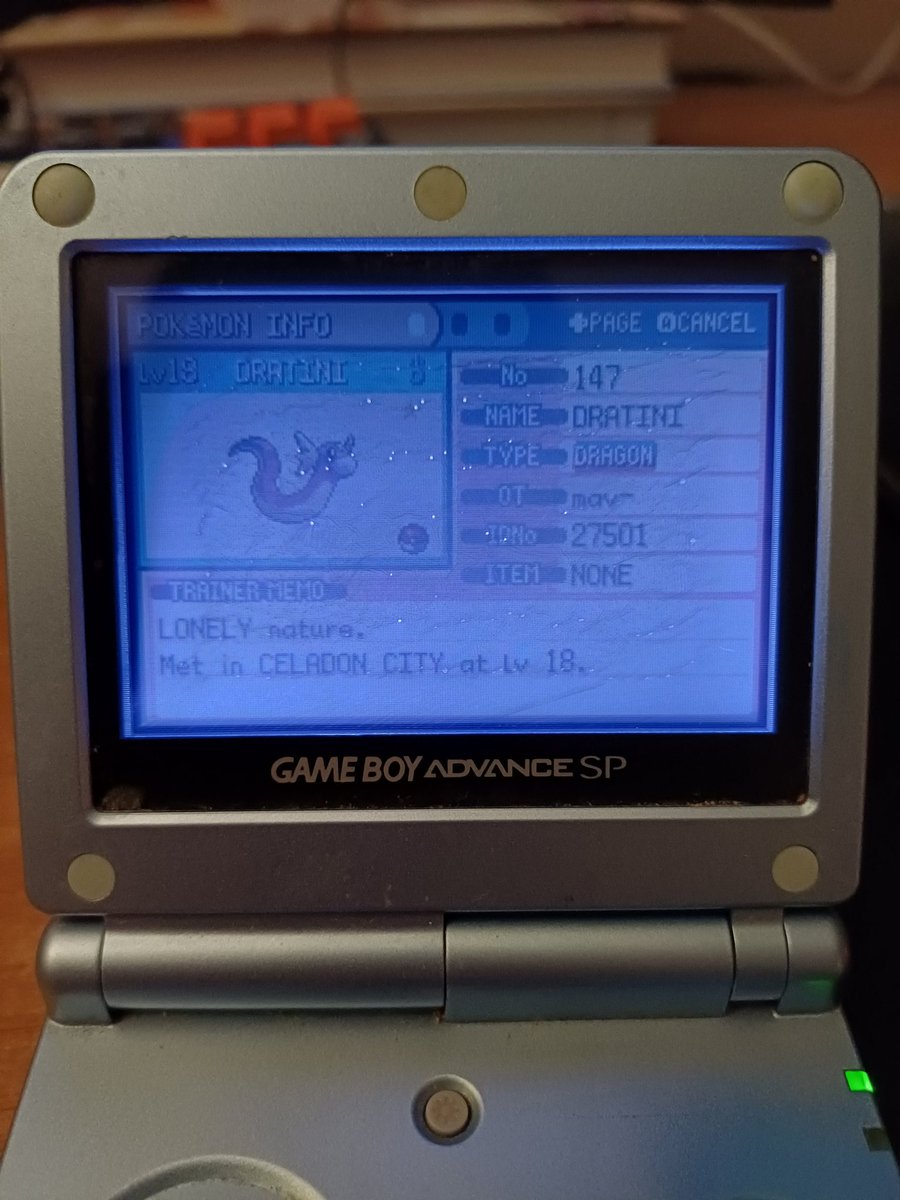 Finally got my Game Corner pink Dratini last night! Been 10 months since I got my last shiny, but i only put in a consistent daily 4-5 hours the last 3 days so it feels really short! I Pardon my GBA SP screen 💀