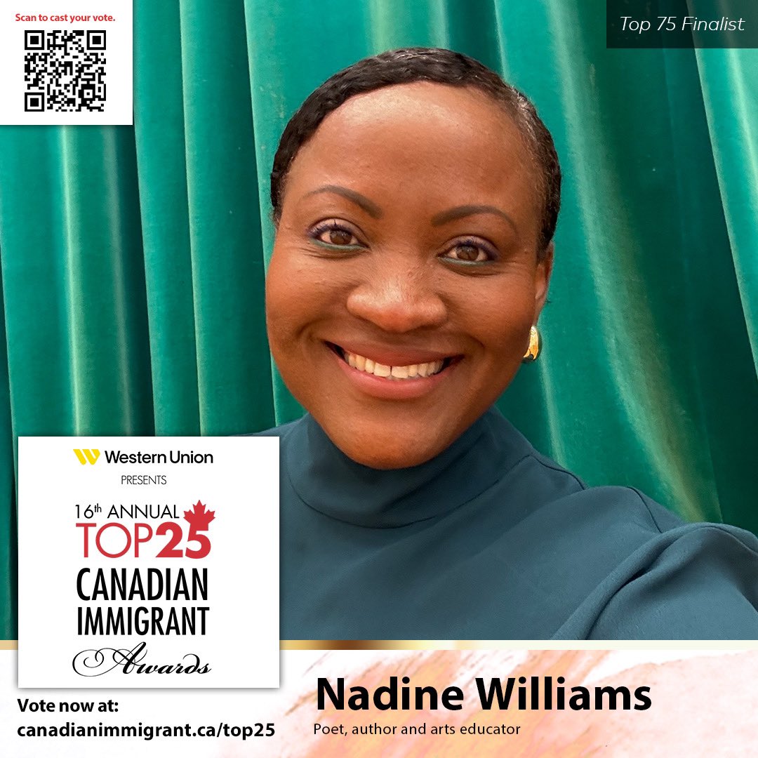 nadinewilliams's tweet photo. I am a finalist and appreciate the vote! #immigrant #Canadian #Canadianimmigrant #poet #author #artist https://t.co/BW24fSu296