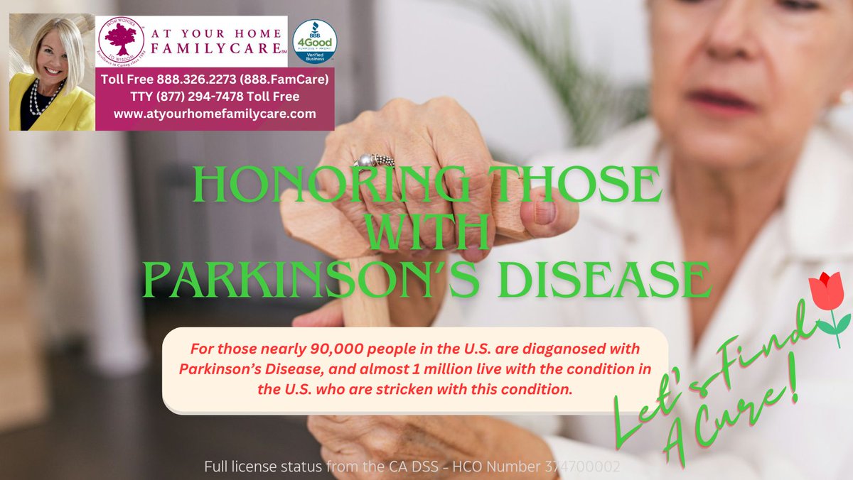 Honoring those with Parkinson's disease throughout April.

#parkinsonsdisease #LaurieEdwardsTate #atyourhomefamilycare #healthyliving #livingyourbestlife