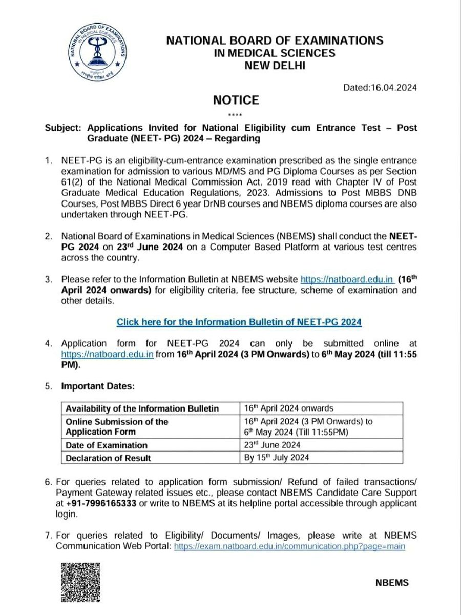 APPLICATION FORM FOR NEET-PG CAN BE FILLED FROM TODAY AT 3.00 P.M.

APPLICATION FORMS OUT 

#NEETPG2024 #NEETPG #MedTwitter