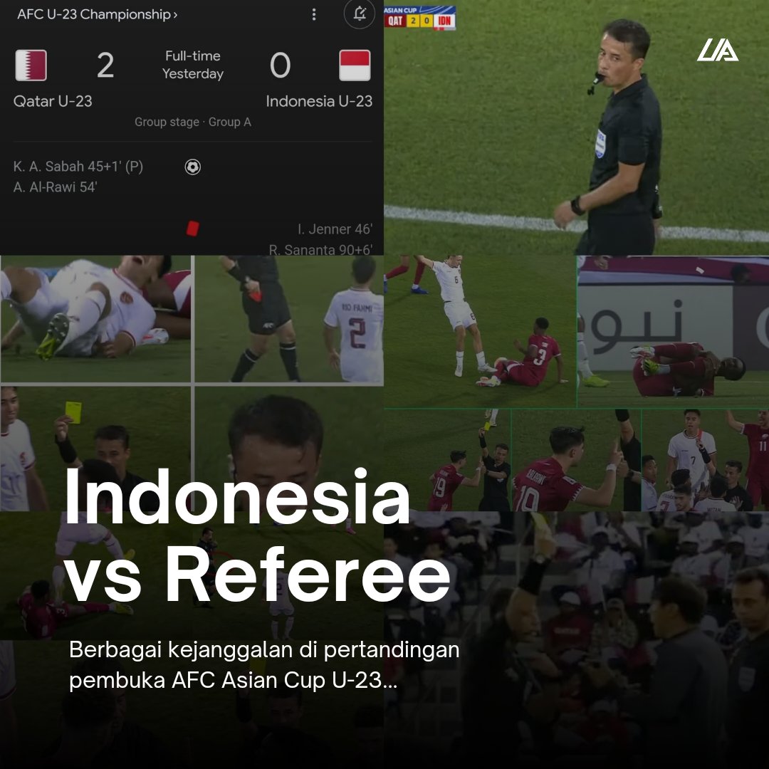 Rangkuman kecurangan Qatar dan wasit Nasrullo Kabirov di pertandingan pembuka AFC Asian Cup U-23:

1. Berdasarkan pernyataan asisten pelatih Jeong Seok-seo, dari awal perjalanan ke stadion Timnas Indonesia sudah diputar-putar oleh bus yang dinaiki. 

2. Penalti ghoib yang