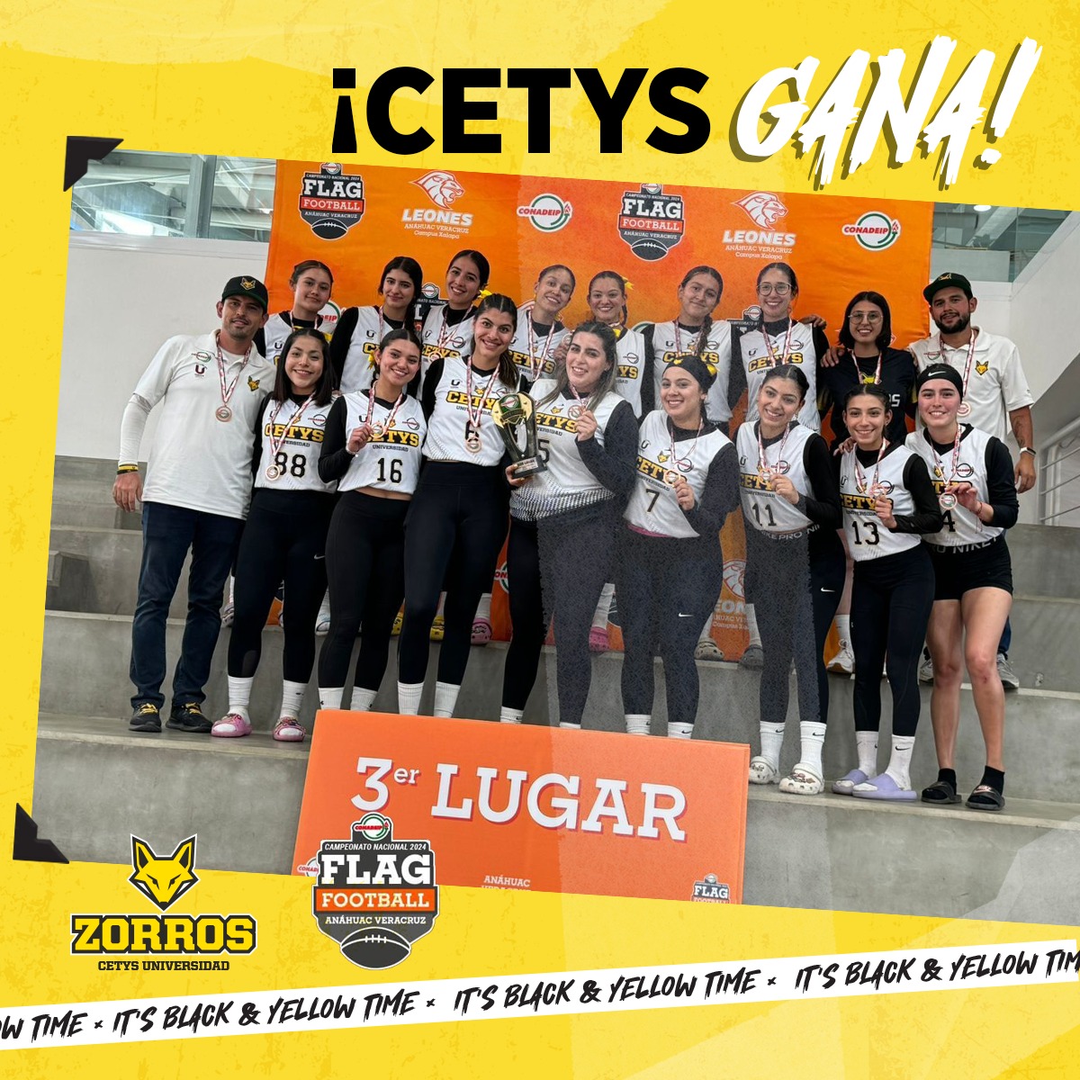 ZorrosCetys's tweet image. ¡CETYS GANA!

Felicitaciones al equipo de Campus Mexicali por obtener el Tercer Lugar, representando a @CETYSuni en el Nacional de Flag Football @CONADEIPmx en Xalapa, Veracruz.

ORGULLO CETYS | #GoZorros 
#tochobandera #tochito