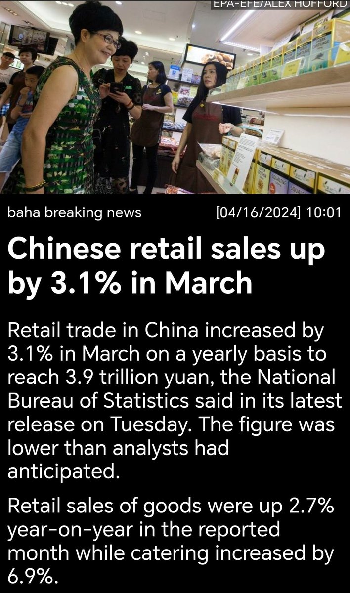 Great news from China🇨🇳!
China GDP up 5.3%,
Retail sales up 3.1% &
Industrial production up 4.5%