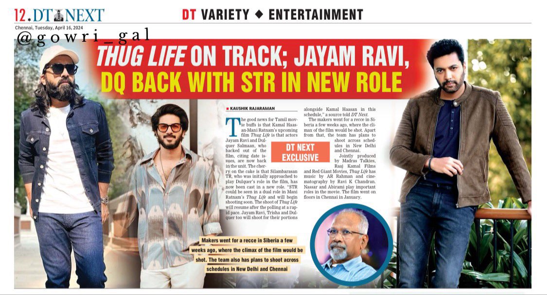 According to DT Next #DulquerSalmaan & #JayamRavi back on #Thuglife, #SilambarasanTR to stay on in a new role 🤙😎

#KamalKaasan | #ManiRatnam