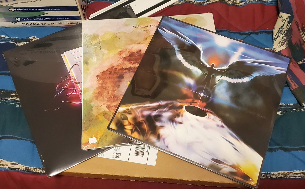 old_man_jeep's tweet photo. Mail call today with the new @eyeclickeye 👁📲 vinyl from @KatsKillRecords ! Went to the music room to open it, only to find the package from @100pelectronica with the three pack of @ddsnuwrld records! Bonus: sleepy baby cat pic. All I do is win win win! https://t.co/EIrD6Nk2Ii
