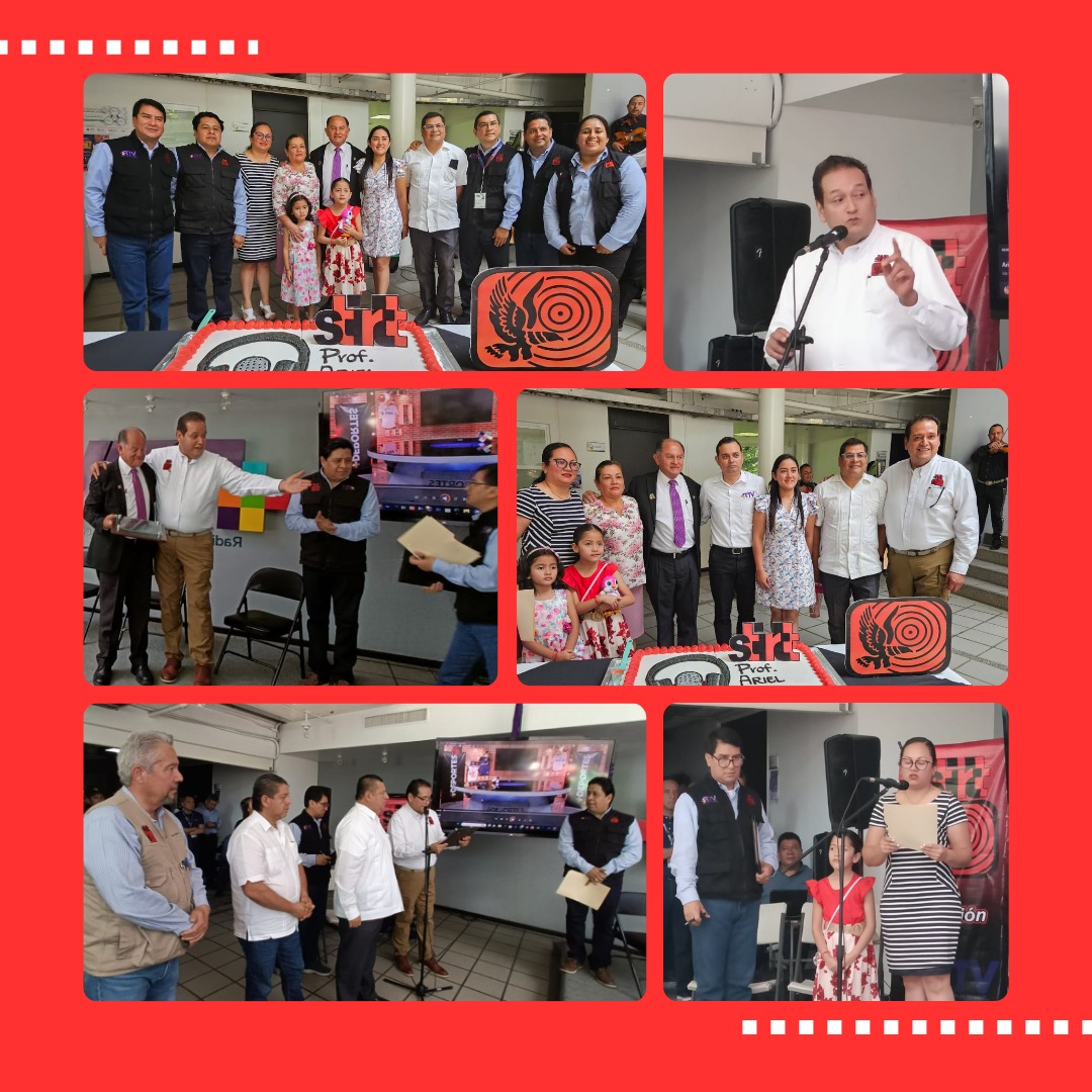 STIRTTnacional's tweet photo. En las instalaciones de RTV-Veracruz se realizó un cálido homenaje al Profesor Ariel Ortiz, con motivo de su jubilación. “43 años de trabajo representan aprendizaje, experiencias, emociones y triunfos” expresó el Secretario General del STIRTT, licenciado @francontrerasv. https://t.co/bXFox7uJ8N