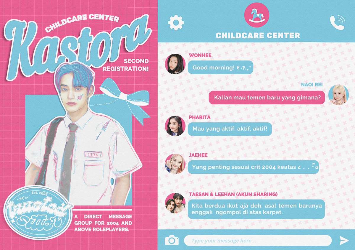 ejiwoong's tweet photo. @JiwoongZB1  ★  Kastora Childcare Center: OPEN REGISTRATION. We specialize in providing care for roleplayers born in or after the year 2004. To sign yourself, reply this post with your introduction. Make sure to see the current customer list in ALT, as we don’t accept twins. https://t.co/rWAE7oC3MA