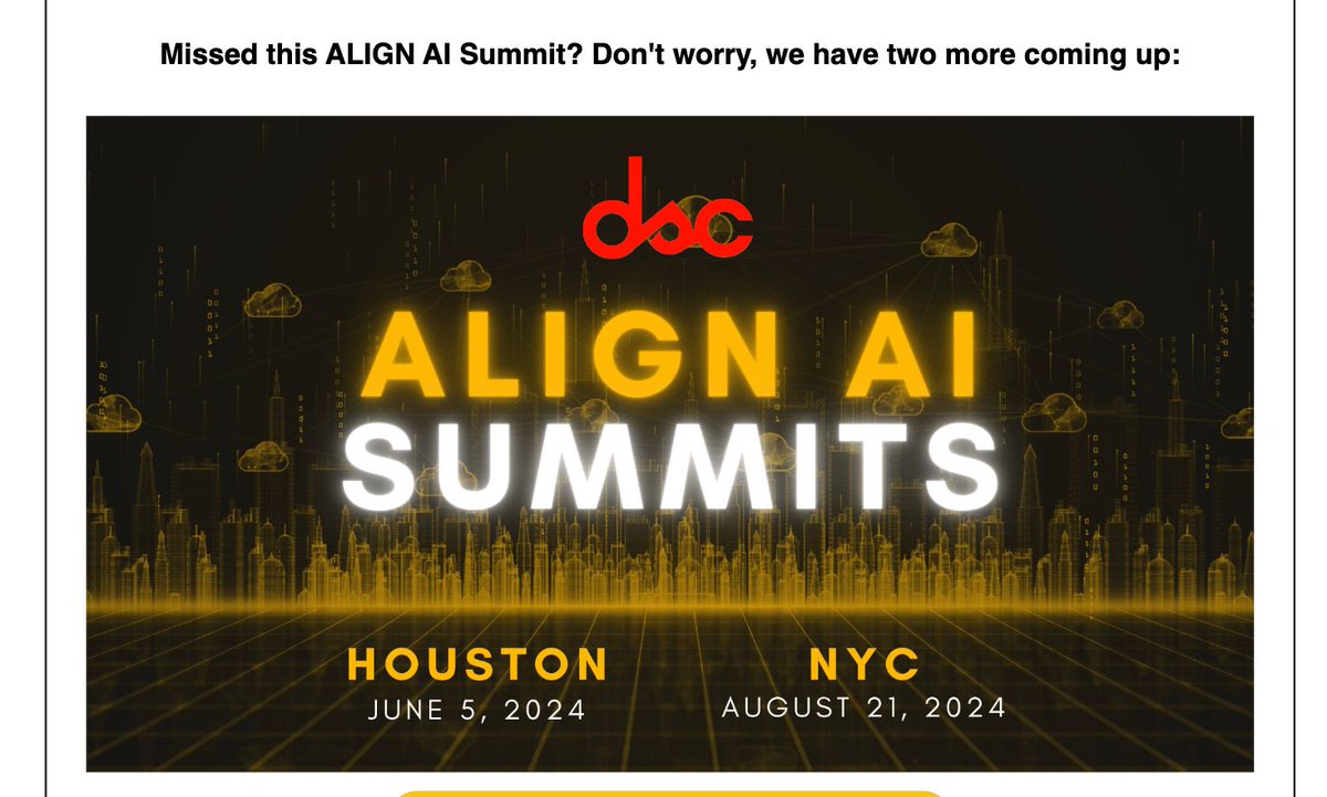 GPT: Highlights from Atlanta! @DataSciConnect #BigData #Analytics #DataScience #AI #MachineLearning #NLProc #IoT #IIoT #PyTorch #Python #RStats #TensorFlow #CloudComputing #Serverless #DataScientist #Linux #Programming #Coding #Books #100DaysofCode geni.us/Align-AI-Summi…