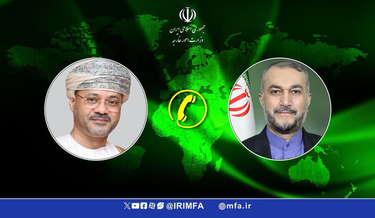 📌 Omani Foreign Minister and his Iranian counterpart held a telephone conversation over the latest regional developments especially the current situation in #Palestine.

en.mfa.gov.ir/portal/newsvie…