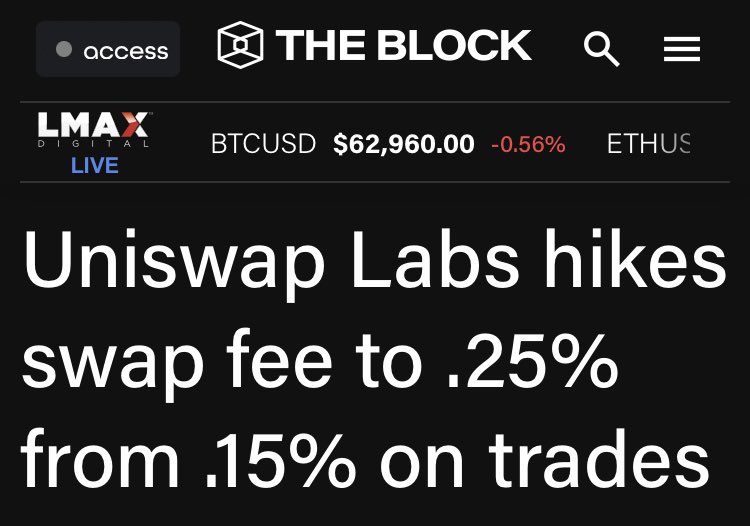 So uniswap just basically doubled their swap fee 🤮 Looks like rent is due (from the SEC)