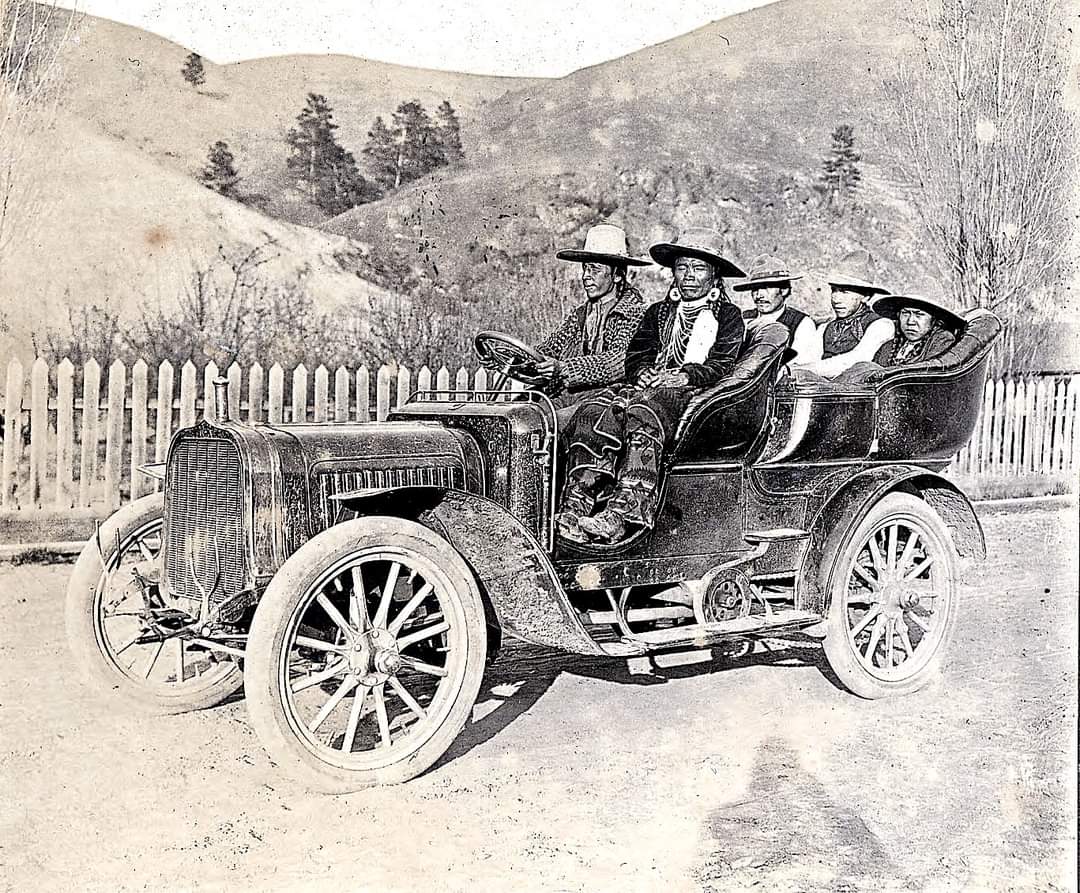 'A Ride in the White Man's Stink Wagon'. Montana. Early 1900s. Photo by N.A. Forsyth. Source - Montana Historical Society.
