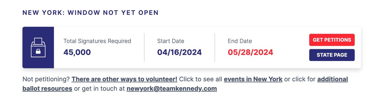 Tomorrow begins the dash to gather 45k signatures in New York in just a month and a half. Good luck to you all! #KennedyShanahan2024