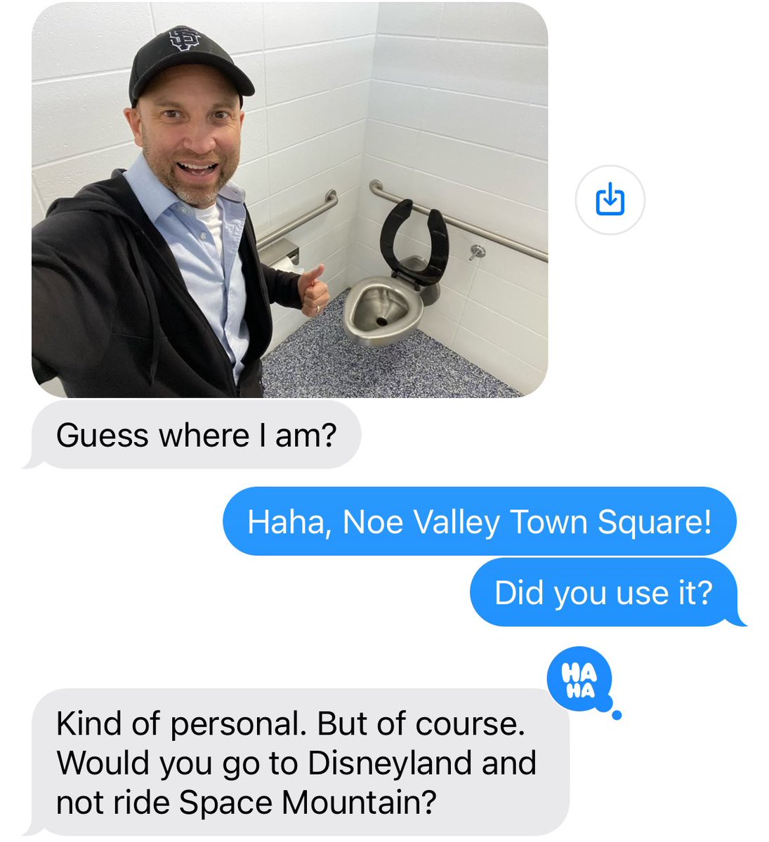 Glad to have passed the $1.7 million toilet torch to @peterhartlaub who took the plunge and visited the Noe Valley Town Square’s new addition today. sfchronicle.com/bayarea/articl… Our text exchange from earlier: