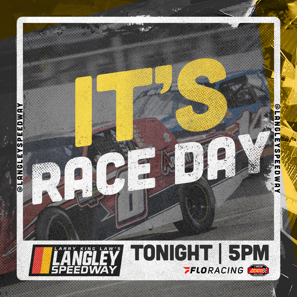 𝗜𝗧'𝗦 𝗥𝗔𝗖𝗘 𝗡𝗜𝗚𝗛𝗧 #𝟯 𝗢𝗙 𝟮𝟬𝟮𝟰 presented by @smileysheating @NASCARRegional | 🟢5pm 🎟 bit.ly/langleytickets 📺 @FloRacing ℹ️ bit.ly/3vSWC2Y