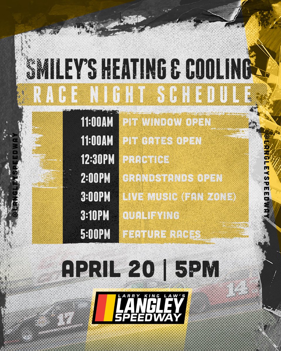 𝗬𝗼𝘂𝗿 𝗦𝗮𝘁𝘂𝗿𝗱𝗮𝘆 𝗿𝗮𝗰𝗲 𝗱𝗮𝘆 𝘀𝗰𝗵𝗲𝗱𝘂𝗹𝗲 𝗶𝘀 𝗵𝗲𝗿𝗲! Over 2️⃣4️⃣0️⃣ laps of nonstop short track action starting at 5pm! 🎟 bit.ly/langleytickets 📺 @FloRacing ℹ️ bit.ly/3vSWC2Y
