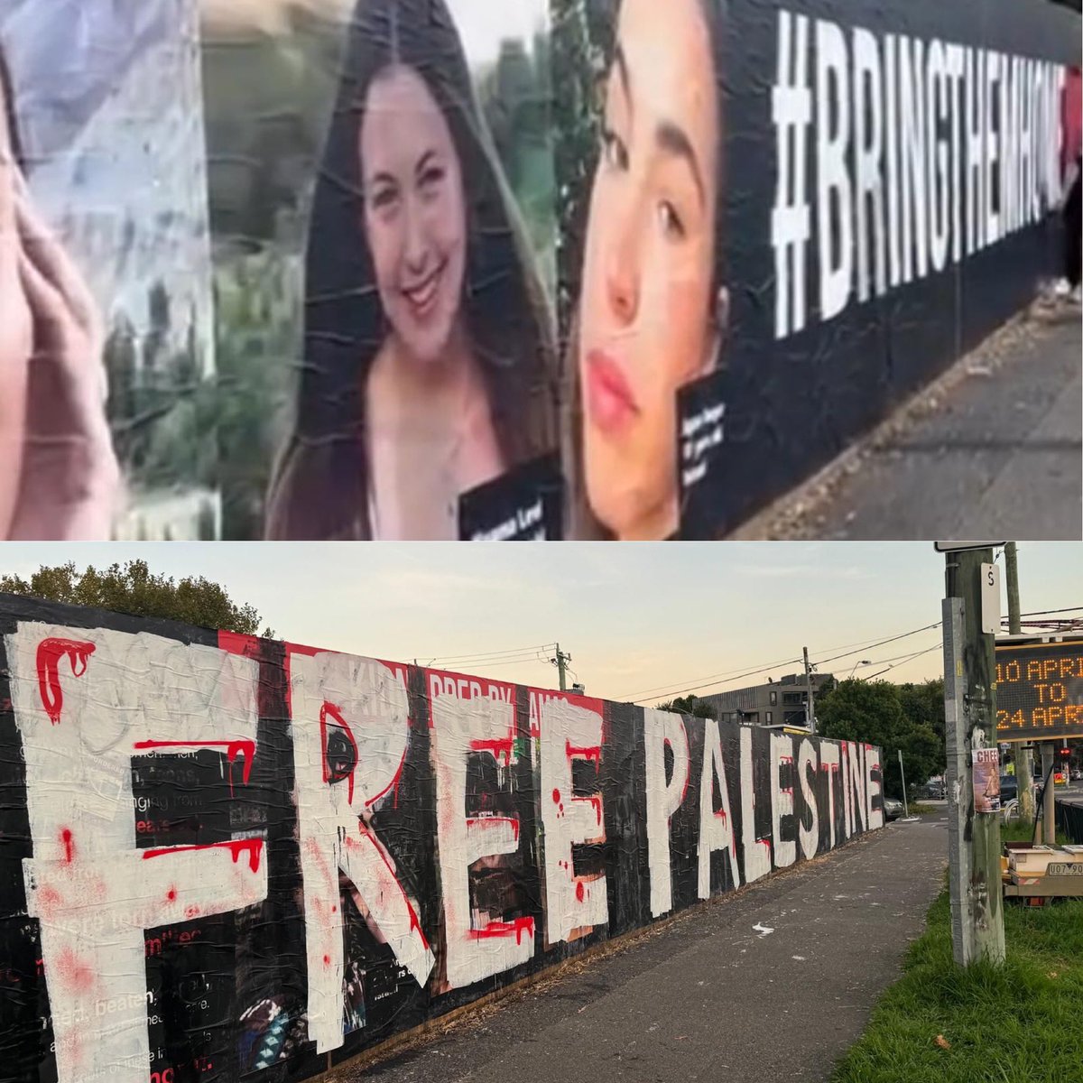 Honestly - what the hell is offensive about a banner with pictures of a baby and rape victims? And a plea to bring them home? Did defacing the banner free Palestine? You clowns are cheerleaders for a genocidal terrorist organisation and you are fucking depraved.