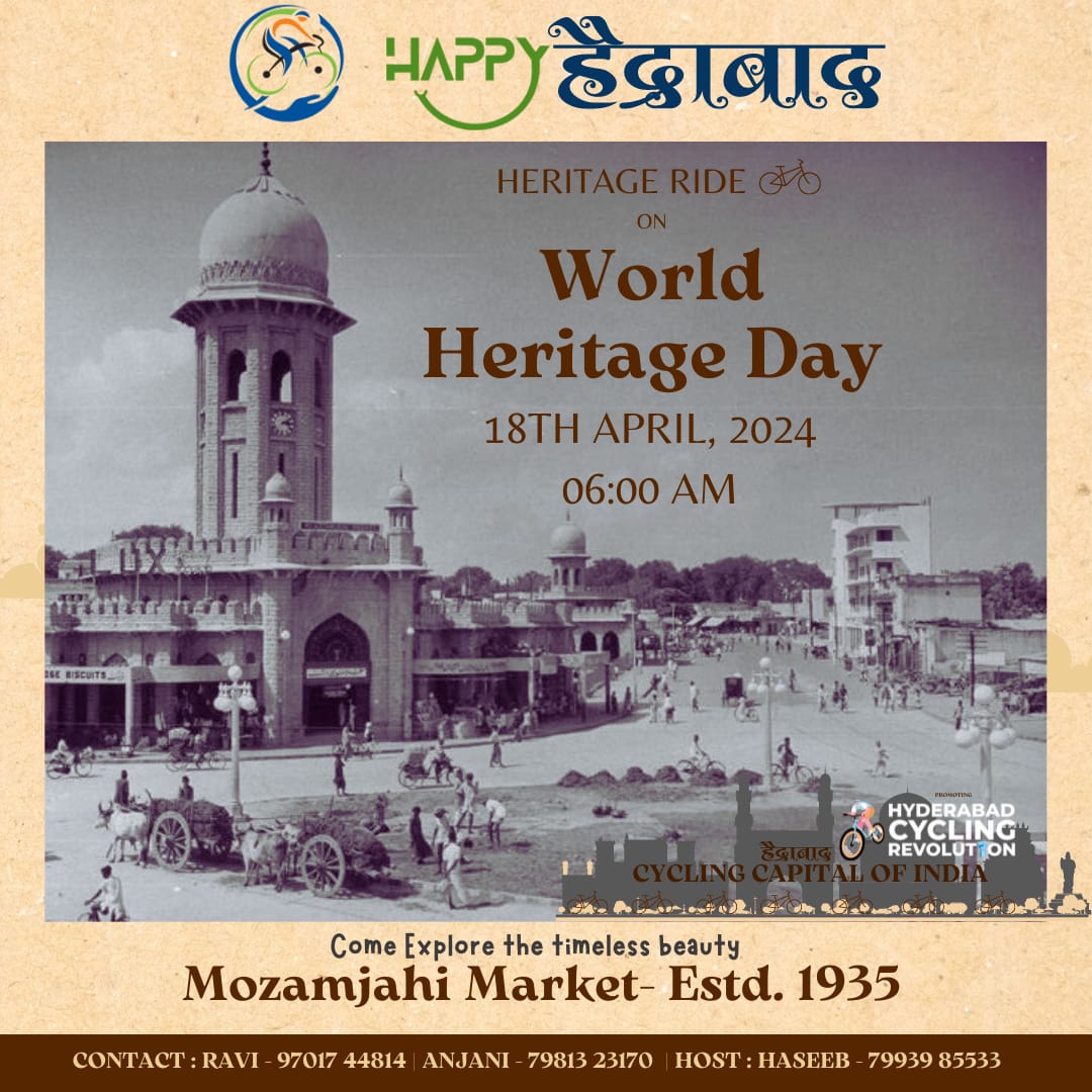 #WorldHeritageDay #hyderabadheritage #HappyHyderabad Heritage ride to Mozamjahi Market 1935 @historianhaseeb #CyclingCommunityOfHyderabad #hyderabadCycling #hyderabadactivemobility #HyderabadActiveMobilityRevolution #heritagemanofhyderabad @HydcyclingRev @sselvan