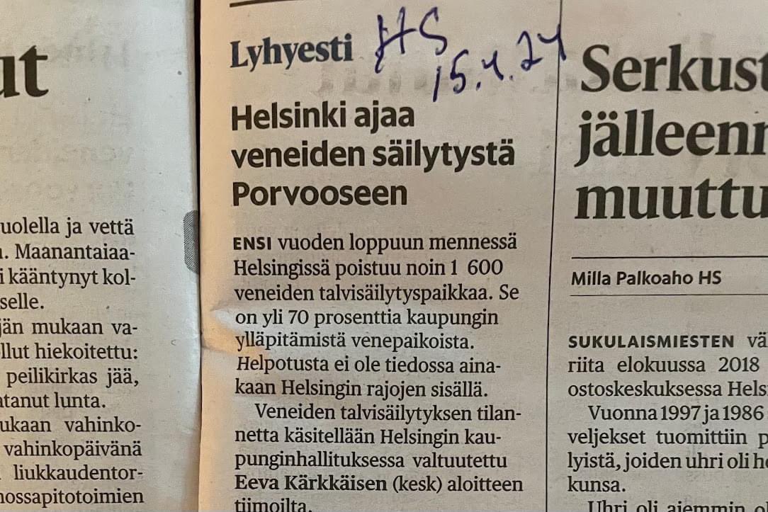 Joskus vielä 10 vuotta sitten, ”veneily-ystävällinen merellinen Helsinki” oli ylpeyden aihe. Nyt telakat pitää ahtaa täyteen ghettoja, Malmin lentokentän tapaan. Häpeällistä…