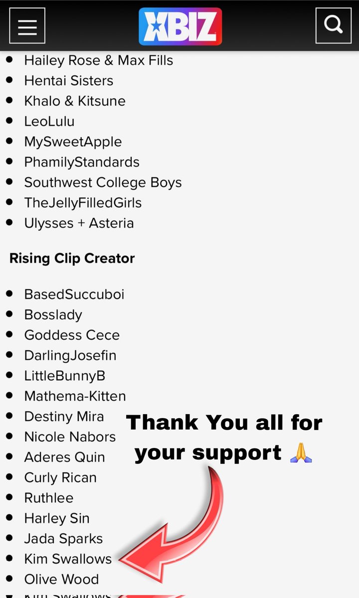 🌟I Need Your Final Vote for Rising Clip Creator!** It's easy! Just click on the link below to head over to the Rising Clip Creator Category. Find my name, Kim Swallows, click on it, and vote. That's it—DONE! creatorawards.xbiz.com/voting/