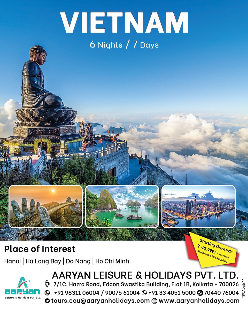 Transform your dreams into reality with Aaryan Leisure and Holidays Pvt. Ltd. as we guide you through the enchanting landscapes of Vietnam. 
Visit Our Website: aaryanholidays.com
#VietnamAdventures 🇻🇳✈️ #AaryanLeisureVietnam #AaryanLeisure #aaryanholidays
