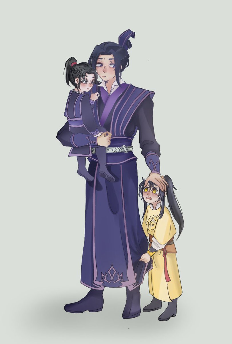 I had this Made for the Fic I was writing where JC raises WY as his Son and Heir alongside JL. 

(JL had claimed he was too old to be carried, only for A-Yuan to ask for upsies 2 second later) 

*I don't remember the artist 

#mdzs #JiangCheng #JinLing #LanSizhui