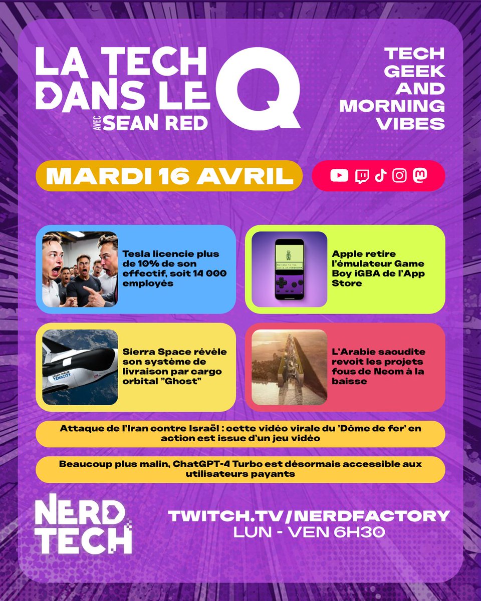 NerdTech_NF's tweet photo. 🚘Tesla licencie 14000 personnes
🎮L'émulateur iGBA disparaît de l'App Store après seulement 48
📦Découvrez 'Ghost', le nouveau système de livraison par Sierra Space : Livraison 90min partout dans le monde

👉 https://t.co/Liviahz10d 
#tech #geek #popculture #twitch https://t.co/hodyBgKJdJ