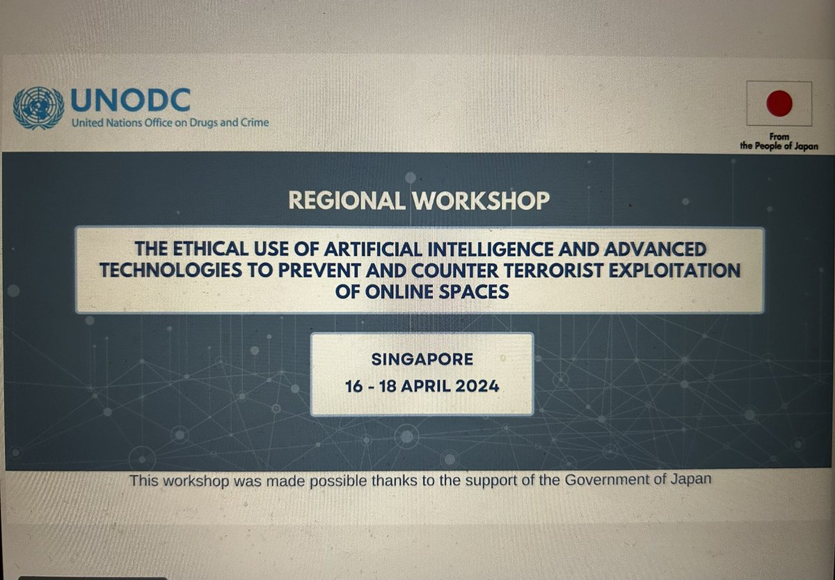 Delighted to join UNODC, representatives of Japan and Singapore & experts for a discussion on the evolution of AI and advanced ICT tools, CT & PCVE, and share perspectives from @GIFCT_official To learn more about our work visit gifct.org and @GNET_research