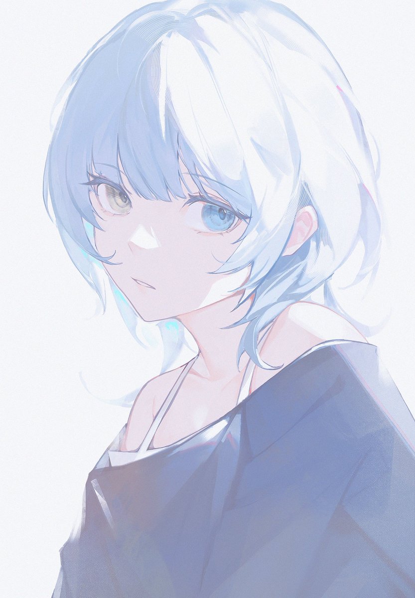 1girl solo looking at viewer short hair blue eyes simple background shirt  illustration images
