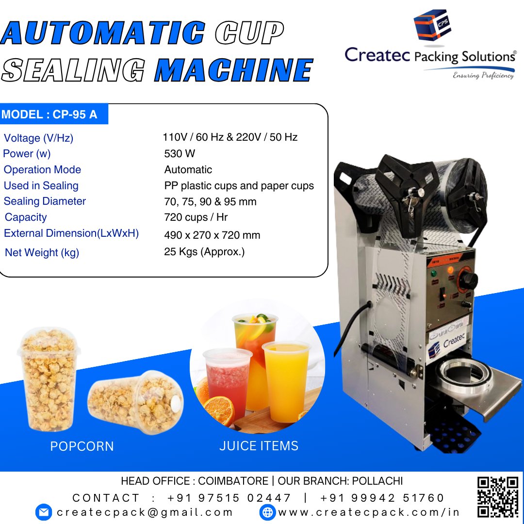 Automatic Cup Sealing machine- Createc pack.

#autolsealingmachine #autolsealer #packingmachine #packagingmachinery #packagingsolutions #cupsealingmachine #Popcorn #juice #createcpack #kerala #karnataka #juicewrld #cupsealer
