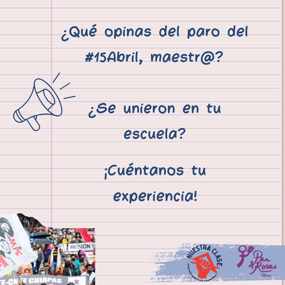 ¿En tu escuela votaron sumarse al #ParoNacionalMagisterial convocado por la @cntemx? ¡Cuéntanos tu experiencia! 👨🏽‍🏫👩🏽‍🏫📝 #EducaciónPública #15Abril