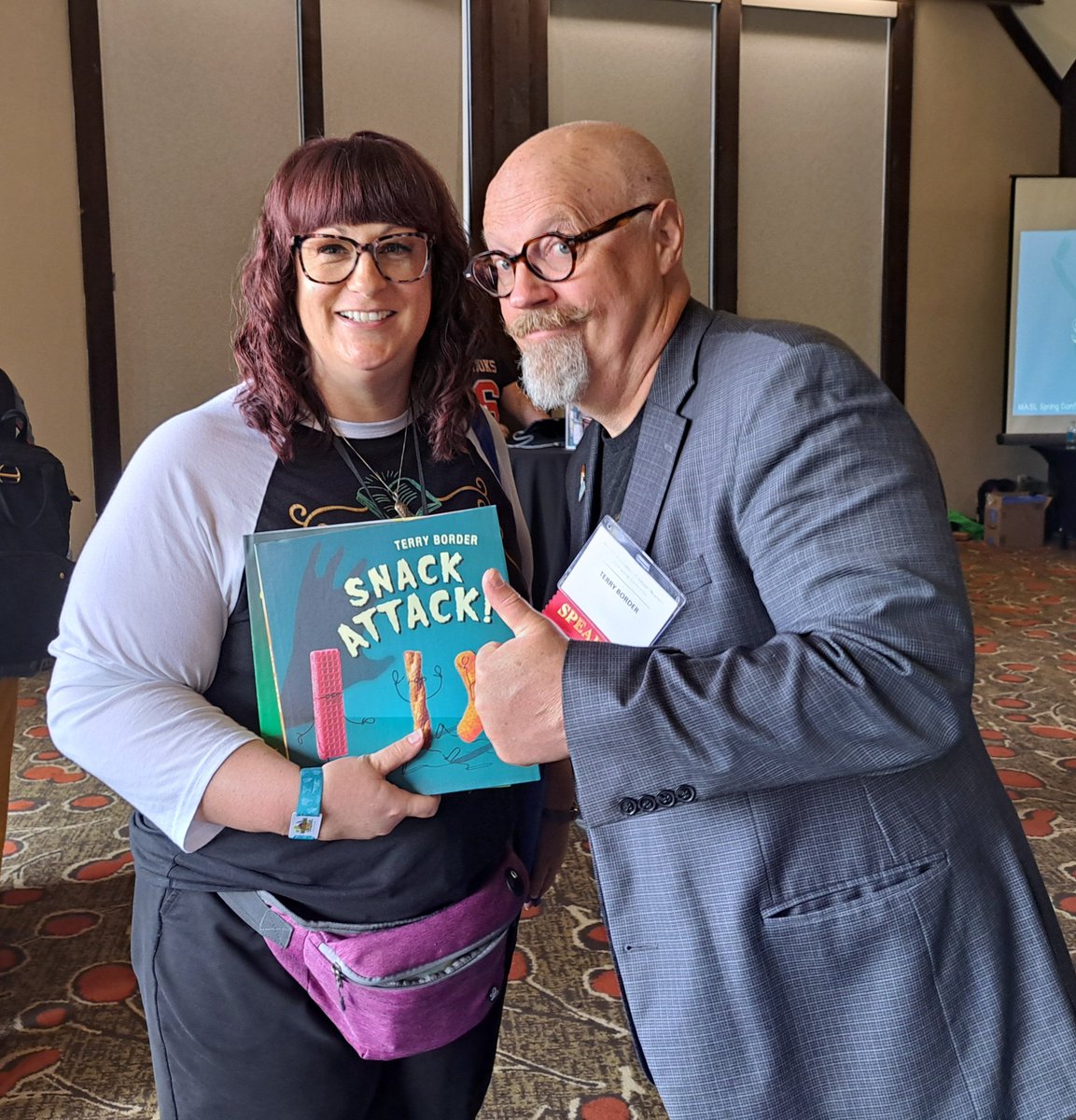 jamasahuntley's tweet photo. One of the awesome perks of attending #maslsc is meeting and chatting with so many great authors. My Ss are going to be so jealous! I can't wait to raffle off these autographed copies. @angiegroenke @MBRoadrunners #nkclibraries @NKCSchools https://t.co/vH0OcUKRhg