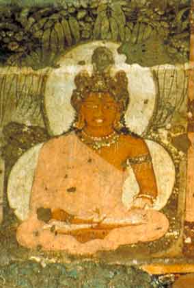 The Painting of Phussa Buddha at Ajanta Cave 17, Maharashtra, India,Dated 200 B.C.E - 400 C.E. One of Buddha out 29 Buddha's acc to Buddhavamsa : Phussa Buddha Removes Darkness of World, Calmed the World & Gave the Dhamma Rain #PhussaBuddha
