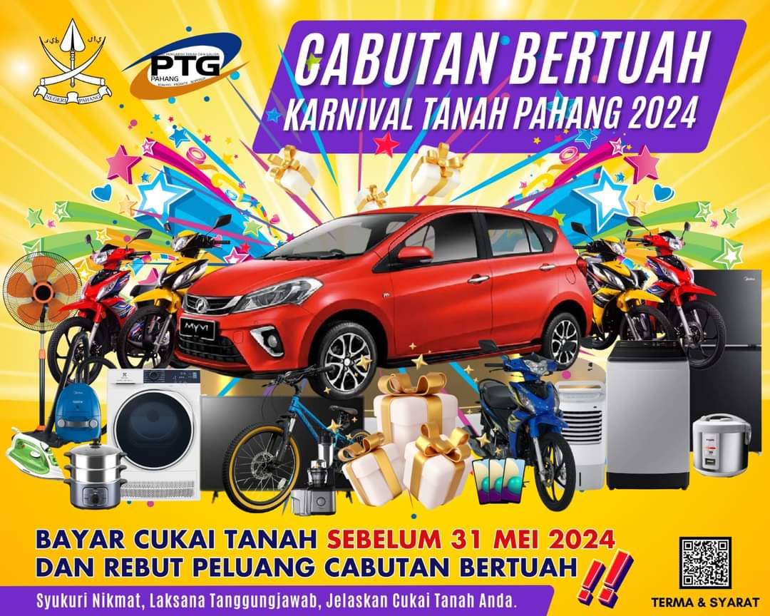 mohdnajib's tweet photo. BAYAR CUKAI TANAH 𝗦𝗘𝗕𝗘𝗟𝗨𝗠 𝟯𝟭 𝗠𝗘𝗜 𝟮𝟬𝟮𝟰 DAN REBUT PELUANG CABUTAN BERTUAH
Kerajaan Negeri Pahang menerusi Pejabat Pengarah Tanah Dan Galian Pahang mengadakan cabutan bertuah dengan menawarkan pelbagai hadiah menarik kepada pembayar cukai tanah sempena Karnival Tanah https://t.co/cAl7hIWdIO