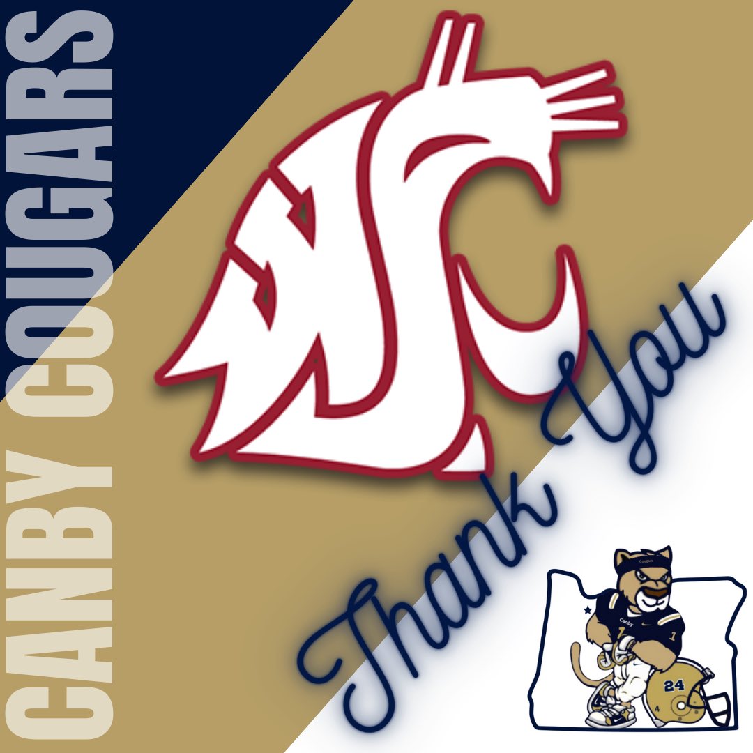 Thank you to @WSUCougarFB and Coach @CoachKaster for stopping in and seeing what Canby has to offer! #RISE @CanbyAthletic @CanbyHighSchool @canbyschools