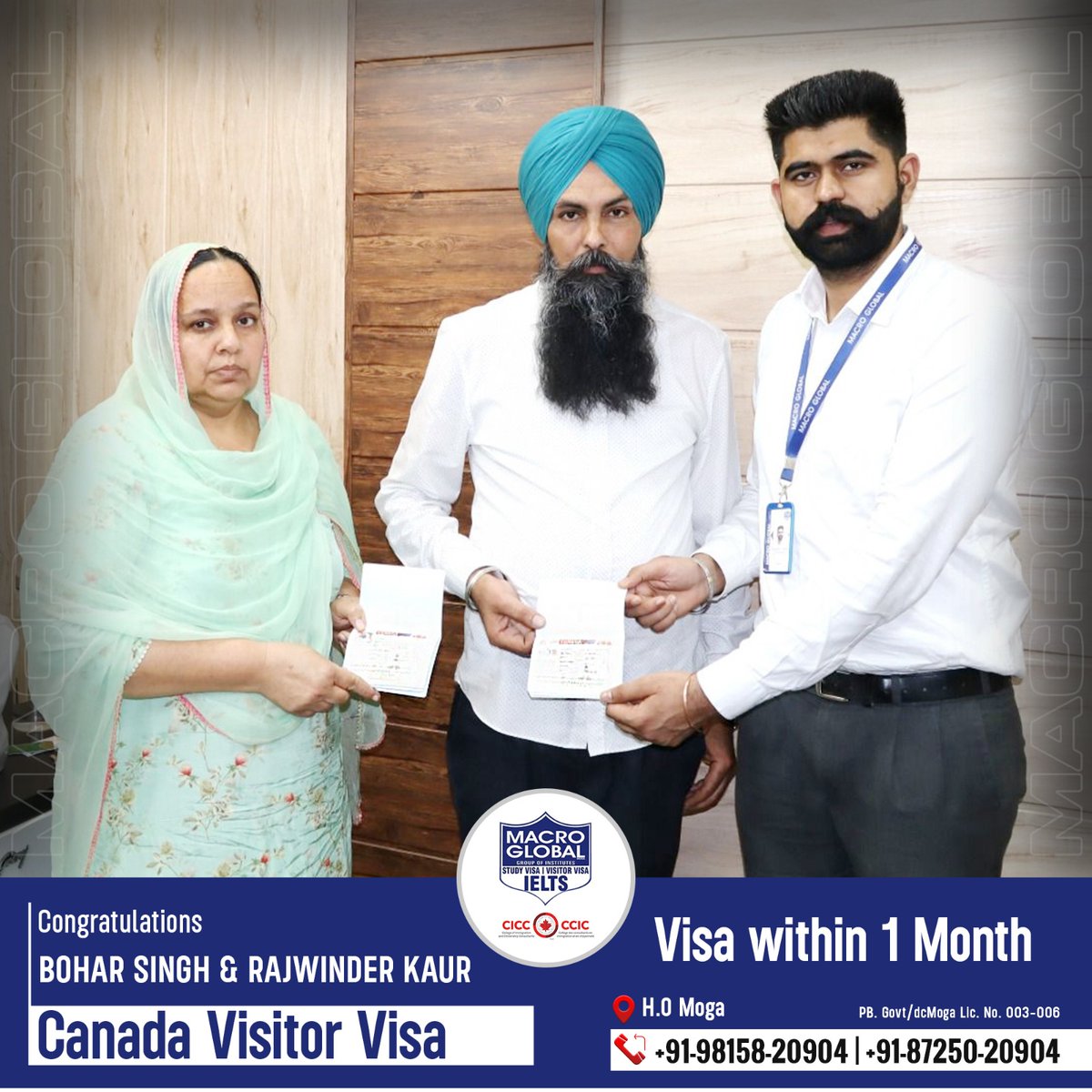 Congratulations to Bohar Singh and Rajwinder Kaur on their Canada Visitor Visa approval within 1 month.

#MacroGlobal #GurmilapSinghDalla #Canada #Canadastudyvisa #canadaopenworkpermit #spousevisa #Visitorvisa #Visa #IELTS #IELTSTraining #EnrollNow #Immigration #immigrationlawyer