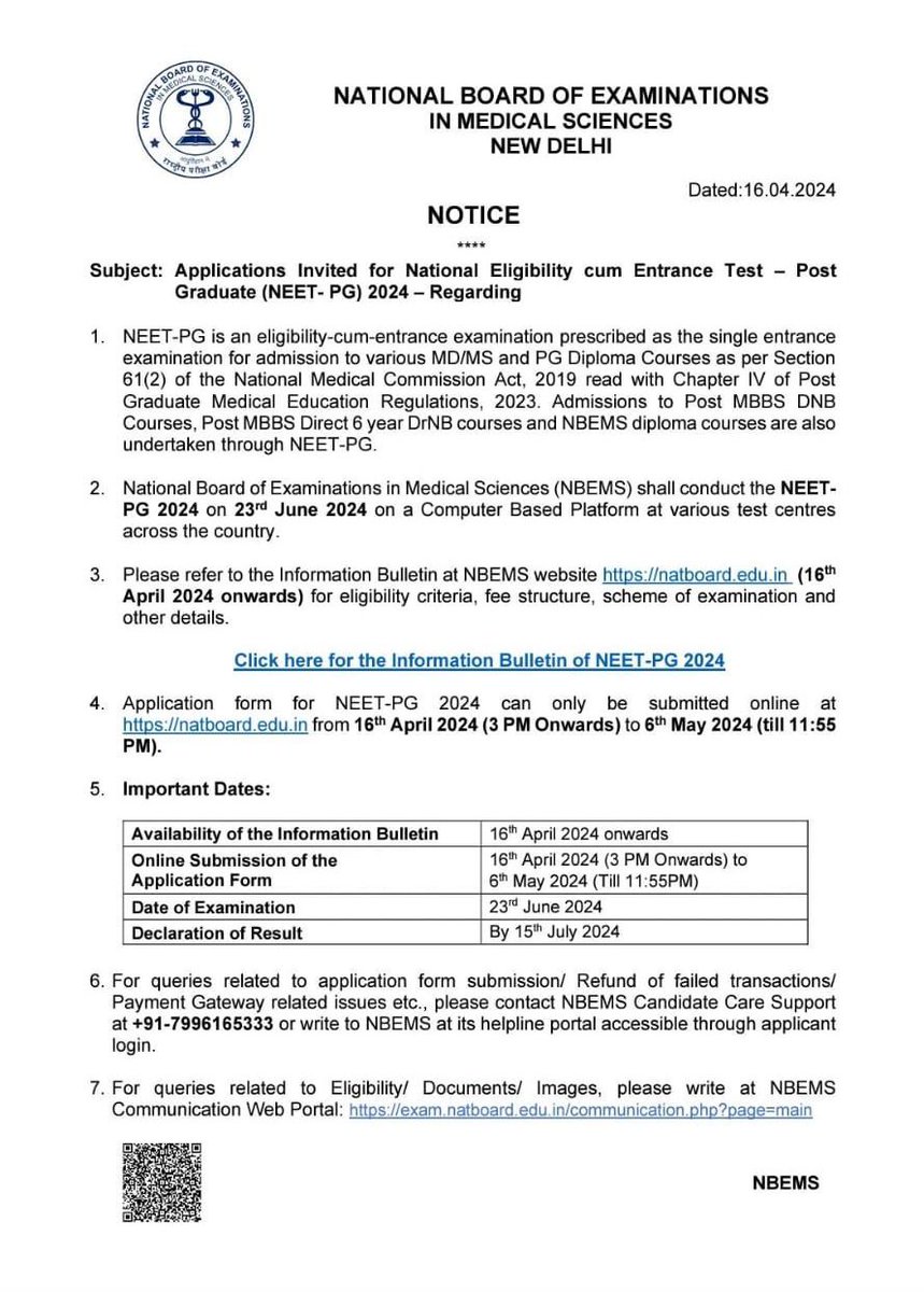 #NEETPG Applications Invited for National Eligibility cum Entrance Test – Post Graduate (NEET- PG) 2024  #NEETPG2024