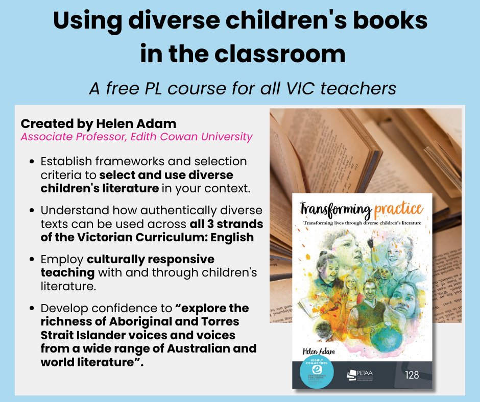 We are thrilled to launch an essential new online teacher PL course that is free of charge to all teachers in VIC: Using Diverse Children's Books in the Classroom! Funded by the Victorian Department of Education's Strategic Partnerships Program. vist.ly/yf6j