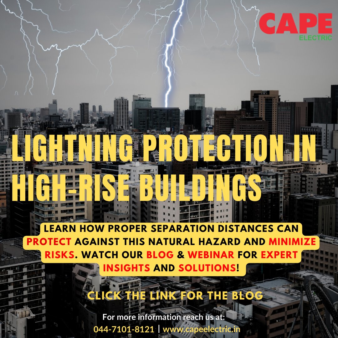capeelect's tweet image. Click the link for the blog : zurl.co/z3c8

Protect your high-rise or industrial building from lightning strikes! Learn about separation distances and expert solutions in our webinar

#LightningSafety #BuildingProtection #LightningProtectionsystem #Capeelectric