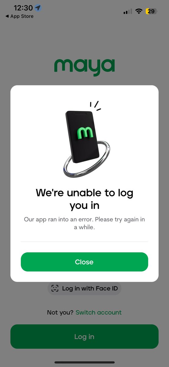 jimuelp_'s tweet photo. @mayaofficialph I cannot login to the app, is there a maintenance going on? My app is updated. https://t.co/WswUl5Jcup