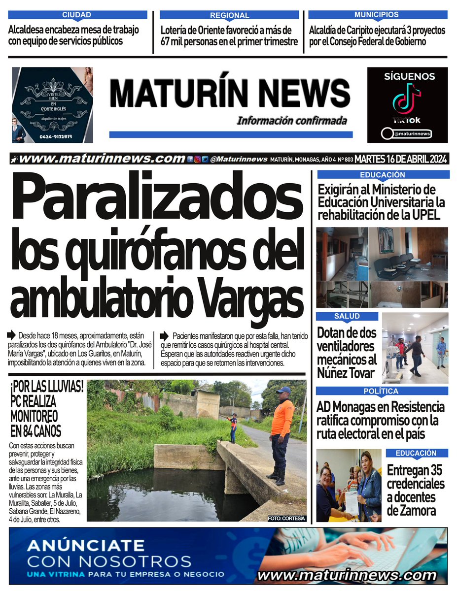¡Buenos días! ☀️ Nuestra portada MARTES 16-04-2024. Amplía las informaciones en maturinnews.com
.
.
#Maturin #Monagas #Noticias #MaturinNews  #News #Venezuela #FelizMartes #buenmartes #16abril  #Martes  #Abril  #16Abr