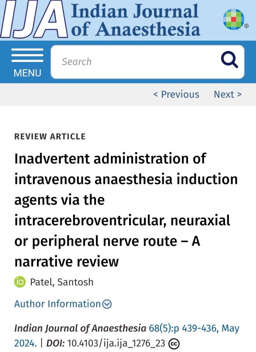 🛂What if the wrong route of drug administration in anaesthesia...in neural vicinity.....WHAT, WHICH, WHY AND NEED TO DO✒️ ✅Read full manuscript- journals.lww.com/ijaweb/fulltex…