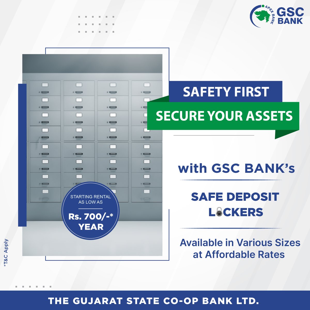 GSCBank's tweet photo. No Need to Worry About Your Valuables Anymore.
Safeguard your valuables with GSC Bank's locker at very affordable rates & various sizes.
Visit your nearest branch today.
#GSCB #lockers #secureyourvaluables #safedepositlocker #safety #Securebanking #affordable #VariousSizes https://t.co/qDNxb2RsJD