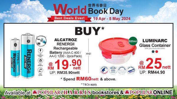 Enjoy 𝟑 𝐝𝐚𝐲𝐬 𝐌𝐞𝐦𝐛𝐞𝐫’𝐬 𝐒𝐩𝐞𝐜𝐢𝐚𝐥 as we celebrate World Book Day! Take advantage of our STOREWIDE 20%* OFF at 44 selected POPULAR/HARRIS bookstores from 19 – 21 April.

*T&Cs apply.

#POPULARMalaysia #POPULARBookstore #worldbookday #books